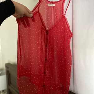 Red sheer polka dot tank top